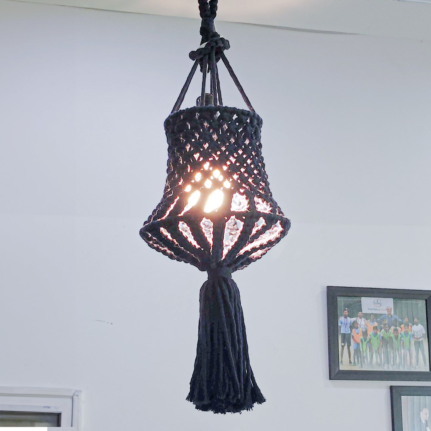 Macrame Ceiling Hanging Decoration | Blue Macrame Lamp