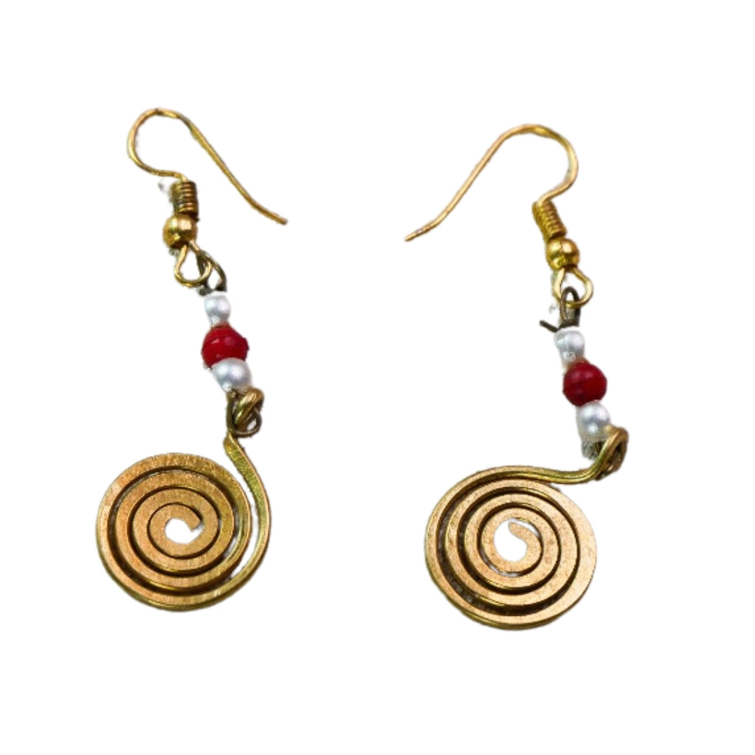 Lalima Spiral Beaded Dhokra Earrings