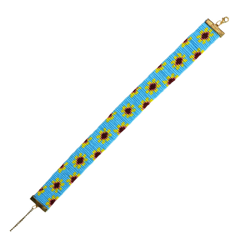 Sunflower | Handmade Blue Beaded Choker Necklace