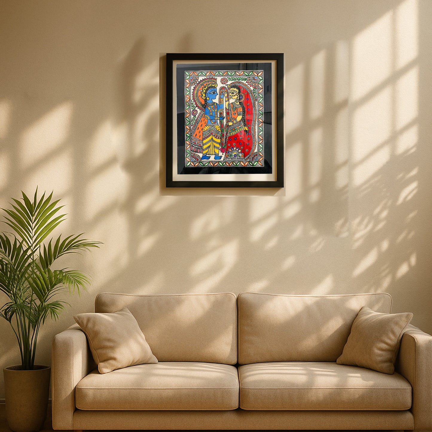 Madhubani Painting | Ram Sita Jaimaal | 15inch X 13inch with Frame