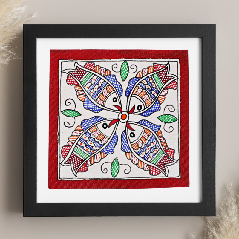 Madhubani Hand Made Painting | Meen Raas | 6inch X 6inch with Frame