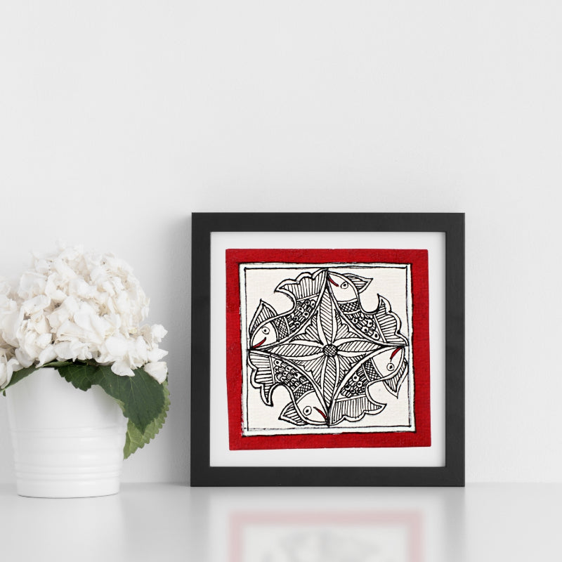 Madhubani Hand Made Painting | Jalajeevan | 6inch X 6inch with Frame