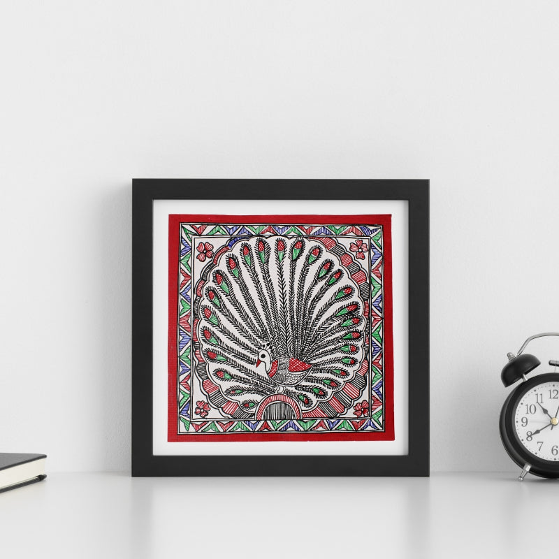 Madhubani Hand Made Painting | Mayur Naach | 10inch X 10inch with Frame