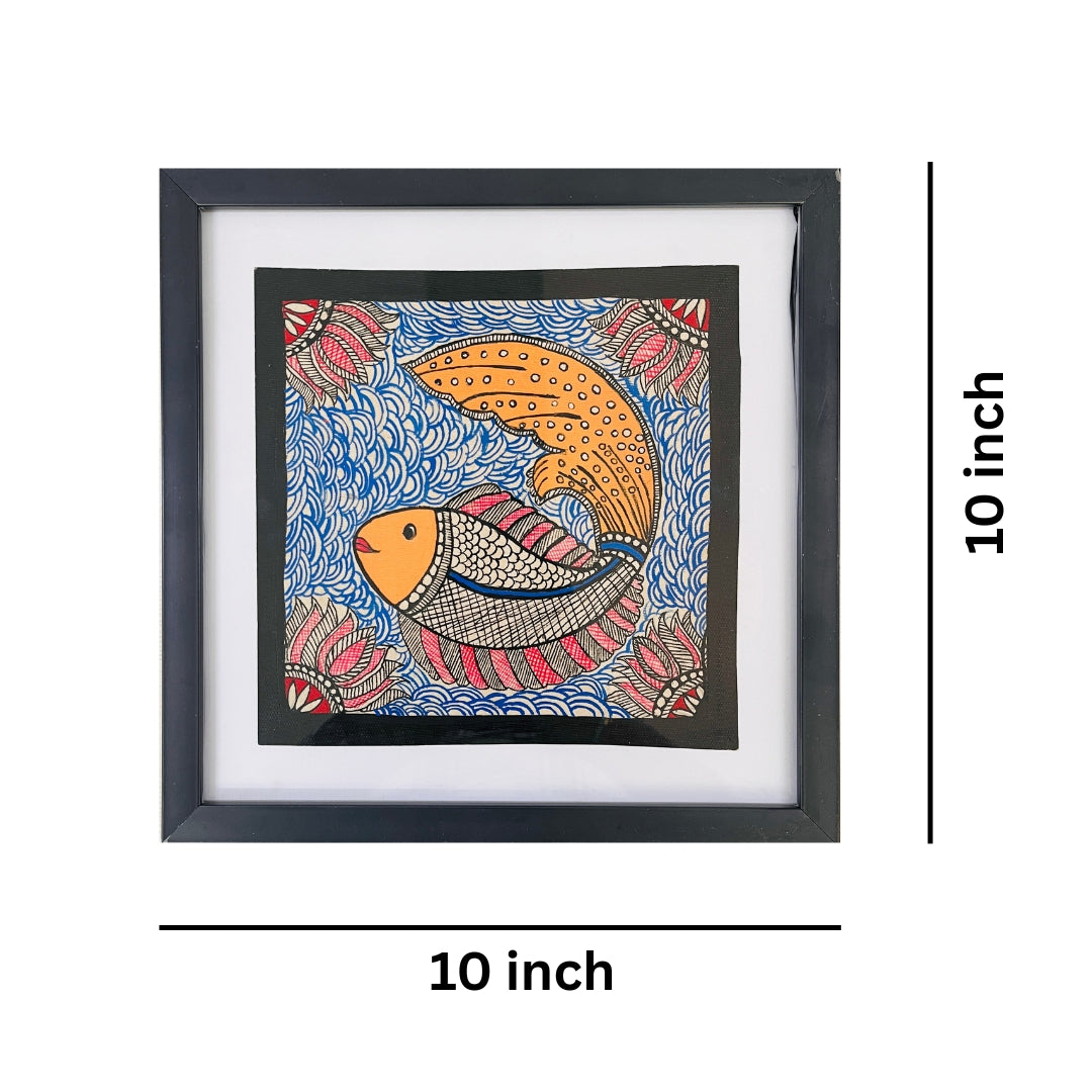 Madhubani Handmade Painting | Jadui Meen | 10inch X 10inch with Frame