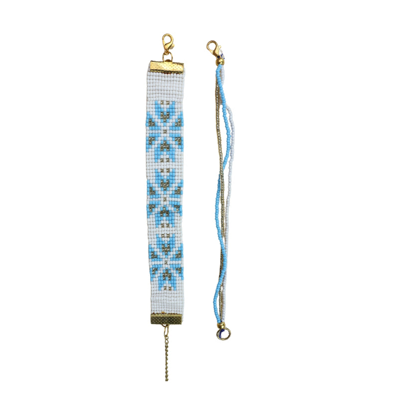 Blue Daisy Bracelet | Handmade Blue Beaded Bracelet for Women