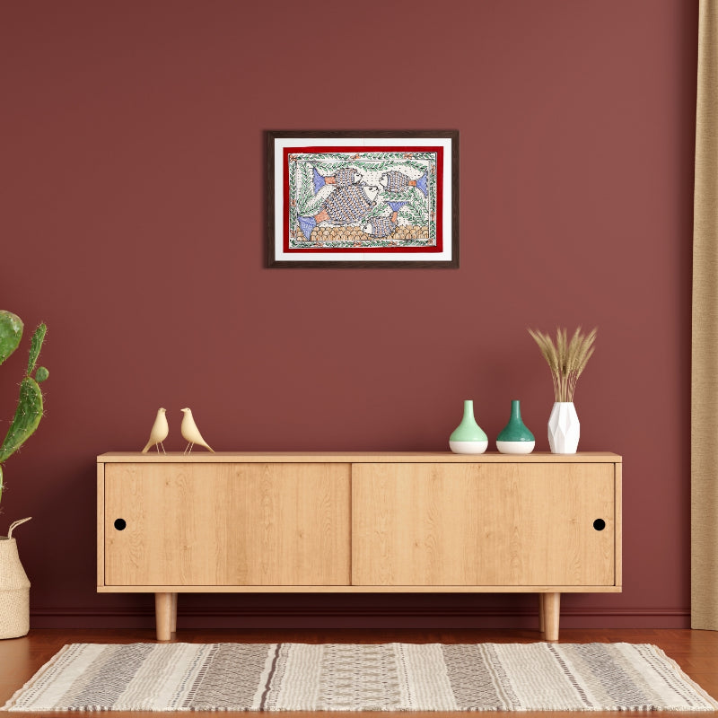 Madhubani Hand Made Painting | Meen Bhogh | 10inch X 13inch with Frame