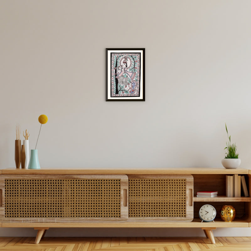 Madhubani Painting Krishna | 13inch X 10inch with Frame