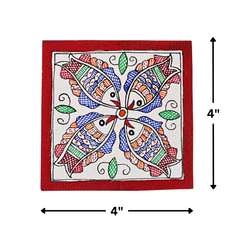 Madhubani Hand Made Painting | Meen Raas | 6inch X 6inch with Frame