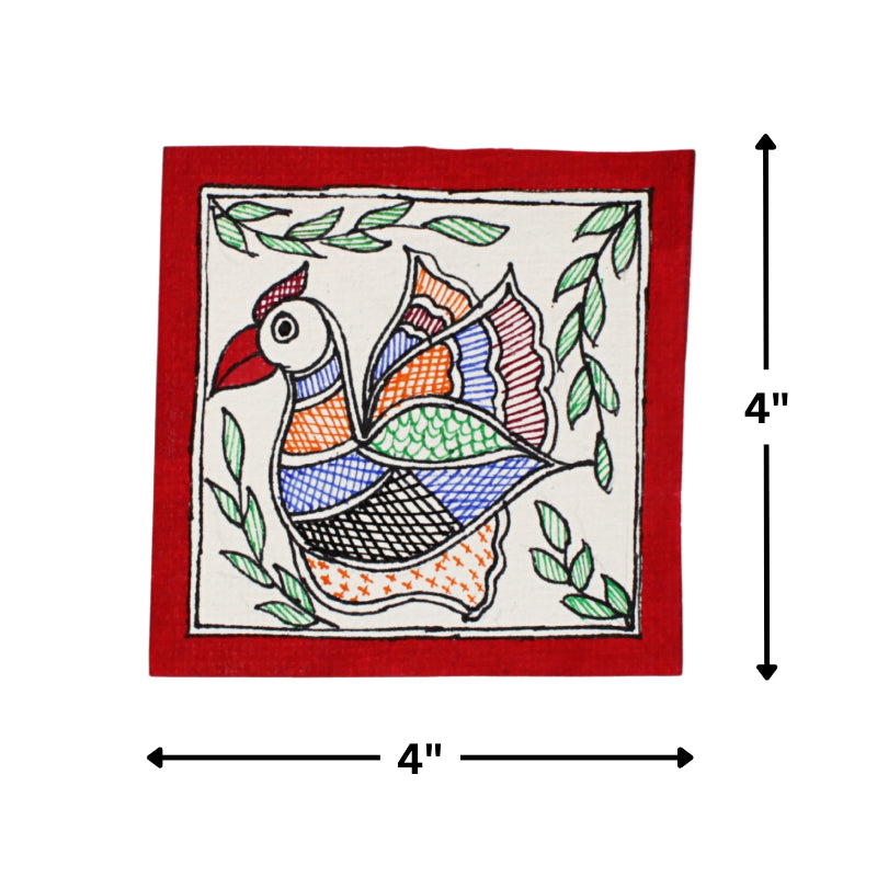 Madhubani Hand Made Painting | Bird | 6inch X 6inch with Frame