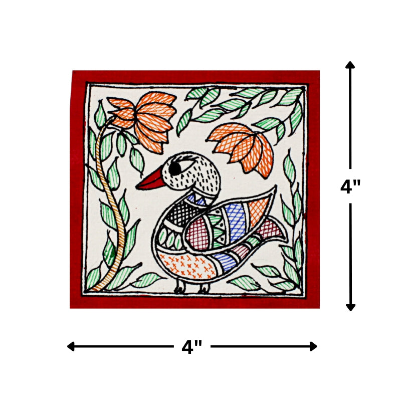 Madhubani Hand Made Painting | Duck | 6inch X 6inch with Frame