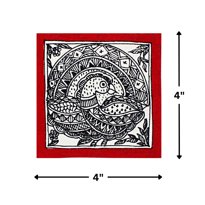 Madhubani Hand Made Painting | Mayuri | 6inch X 6inch with Frame