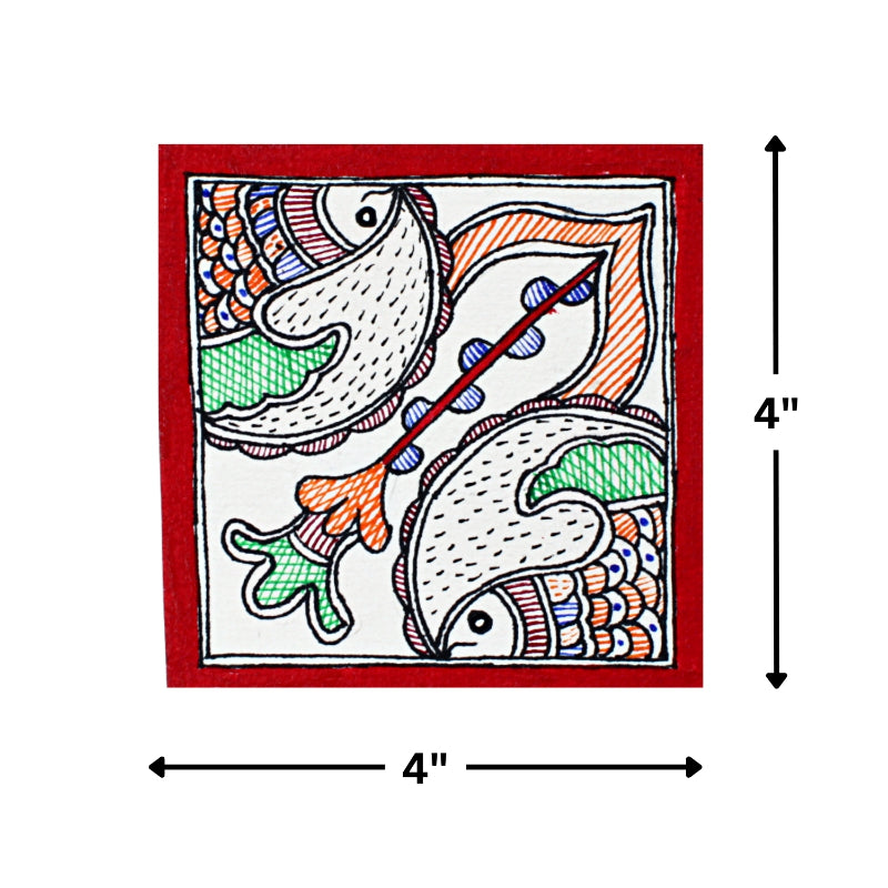 Madhubani Hand Made Painting | Jalashay Matsy | 6inch X 6inch with Frame