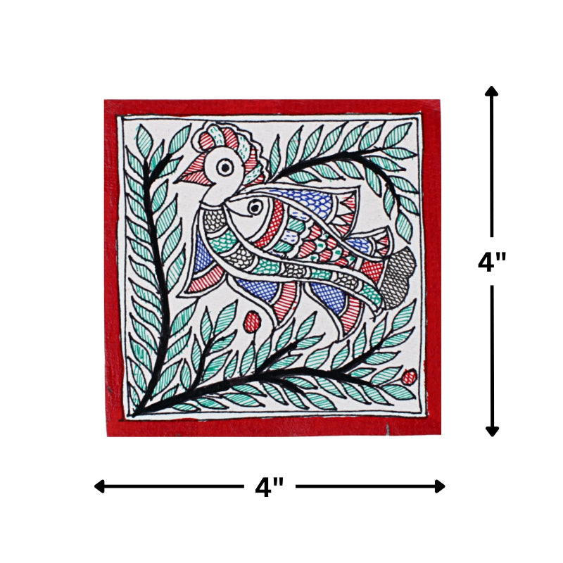 Madhubani Handmade Painting | Shikhee Jhash | 6inch X 6inch with Frame