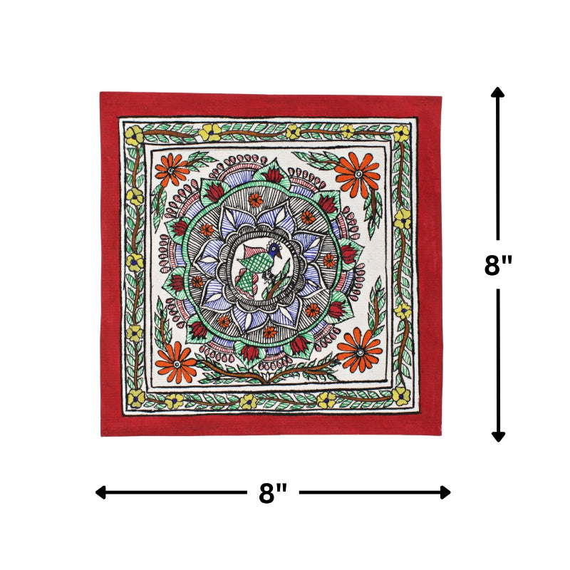Madhubani Hand Made Painting | Mayur Pushp | 10inch X 10inch with Frame