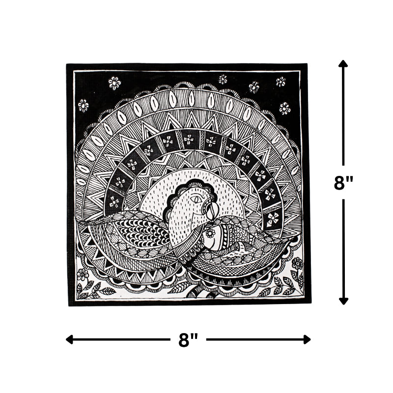 Madhubani Hand Made Painting | Mayur Sanjh | 10inch X 10inch with Frame
