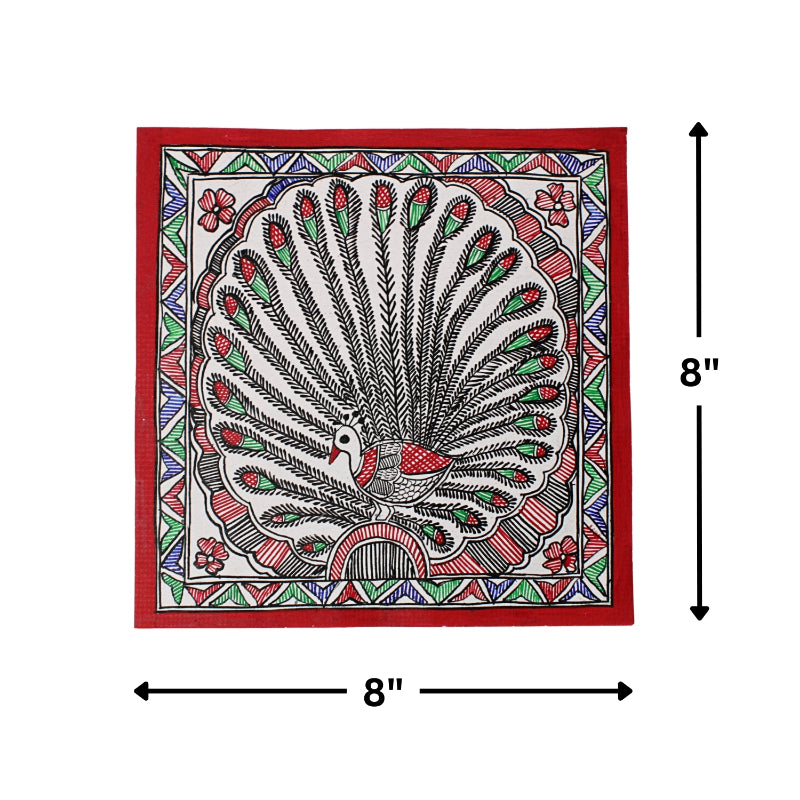 Madhubani Hand Made Painting | Mayur Naach | 10inch X 10inch with Frame