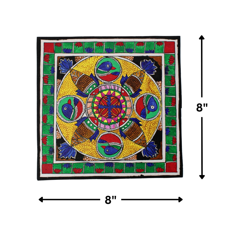 Madhubani Hand Made Painting | Bharni Kamal Meen | 10inch X 10inch with Frame