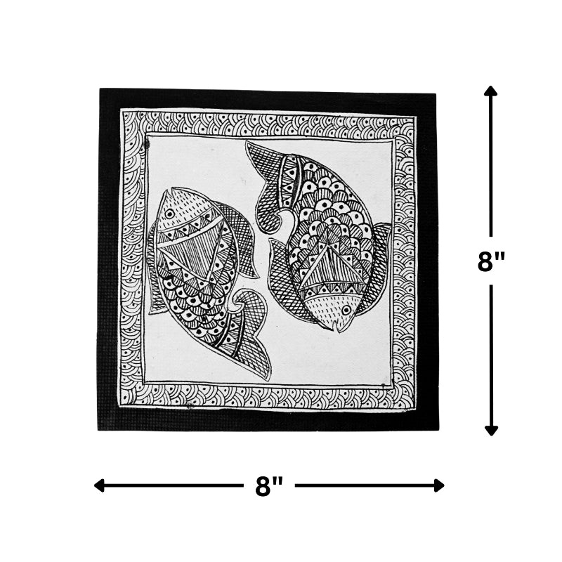 Madhubani Hand Made Painting | Meen Netra | 10inch X 10inch with Frame