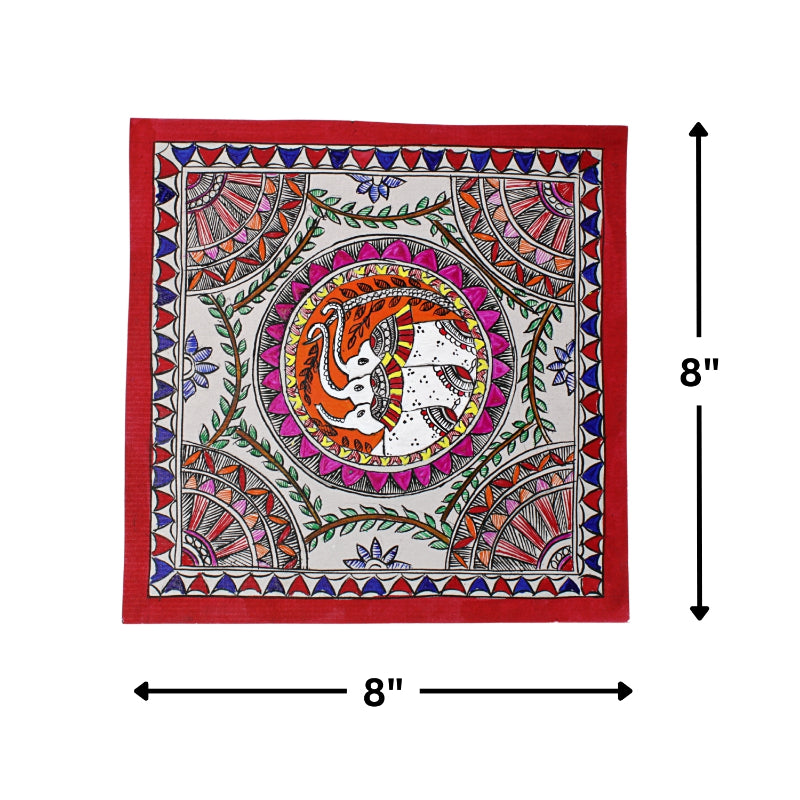 Madhubani Hand Made Painting | Gajh Swagat | 10inch X 10inch with Frame