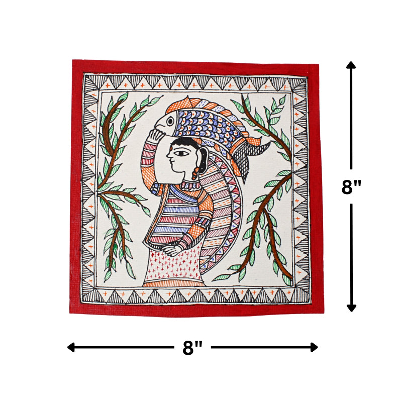 Madhubani Hand Made Painting | Machhuaarin | 10inch X 10inch with Frame