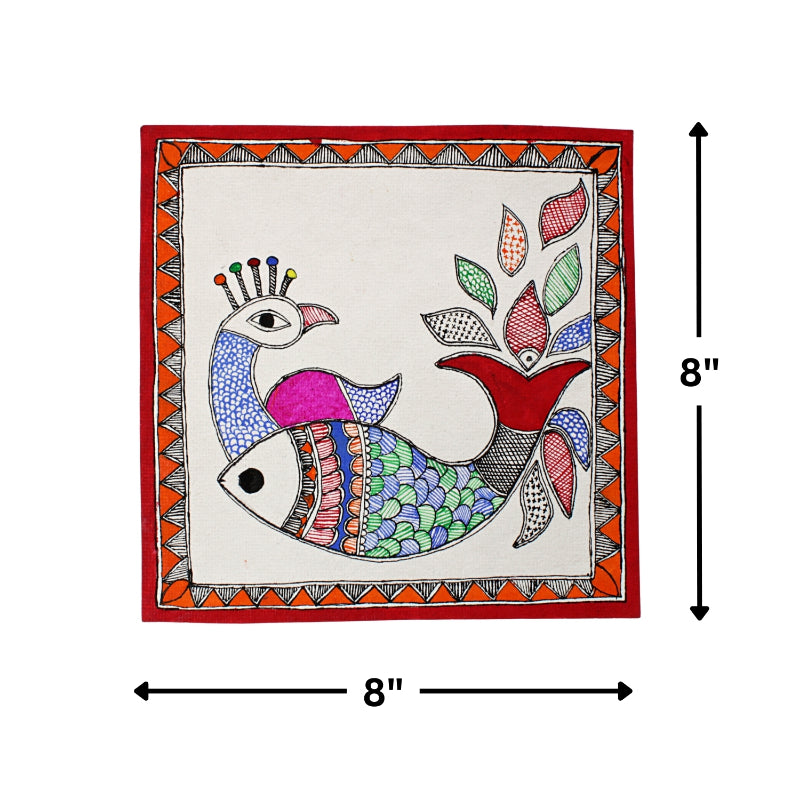 Madhubani Hand Made Painting | Mayur Meen Nritya | 10inch X 10inch with Frame