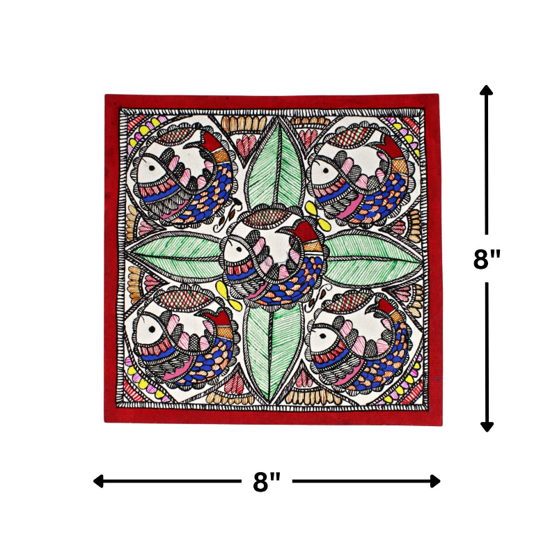 Madhubani Hand Made Painting | Bharni Meen Nritiya | 10inch X 10inch with Frame