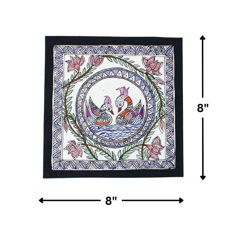 Madhubani Hand Made Painting | Yugul Hans | 10inch X 10inch with Frame