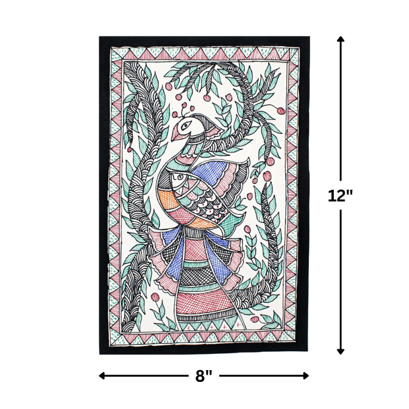 Madhubani Hand Made Painting | Mayur Meen Raj | 13inch X 10inch with Frame