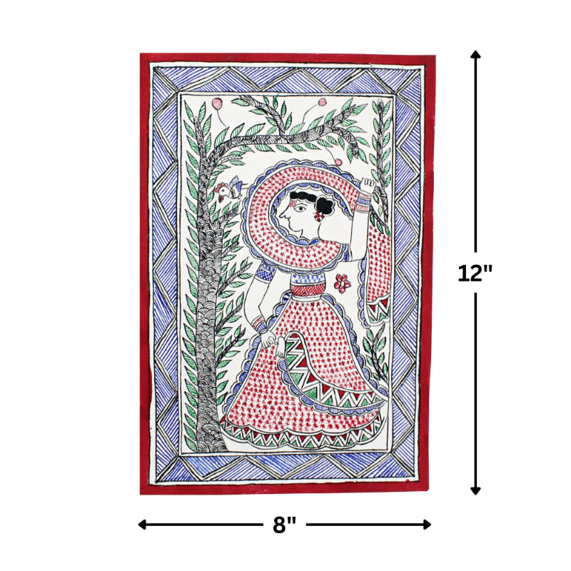 Madhubani Hand Made Radha Painting | 15inch X 13.5inch with Frame