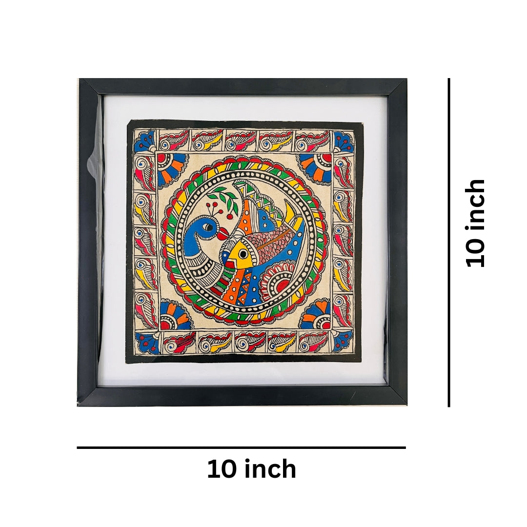 Madhubani Painting | Mayurmeen | 10inch X 10inch with Frame