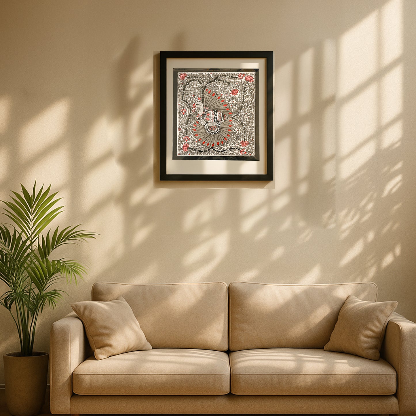 Madhubani Painting | Peacock Acrylic | 15 Inch X 13.5 Inch with Frame