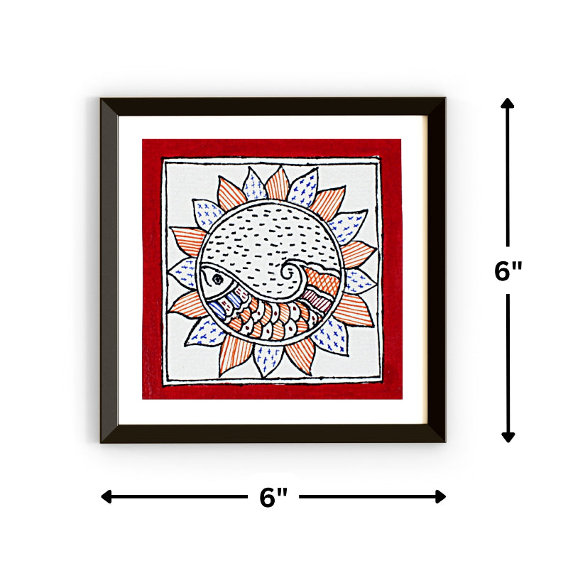Madhubani Hand Made Painting | Makar Pushp | 6inch X 6inch with Frame