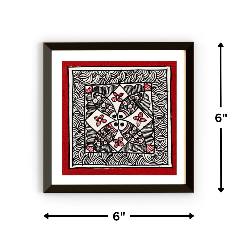 Madhubani Hand Made Painting | Kachni meen Nritya | 6inch X 6inch with Frame