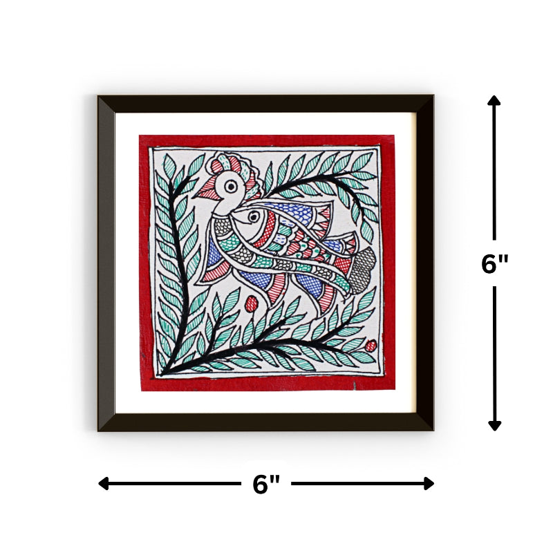Madhubani Handmade Painting | Shikhee Jhash | 6inch X 6inch with Frame