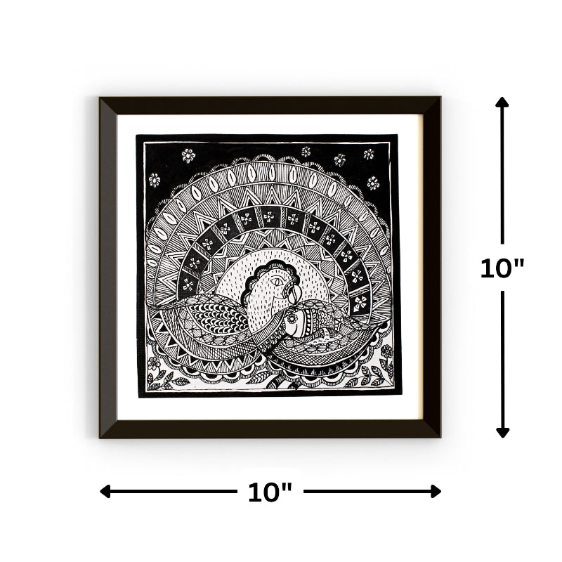Madhubani Hand Made Painting | Mayur Sanjh | 10inch X 10inch with Frame