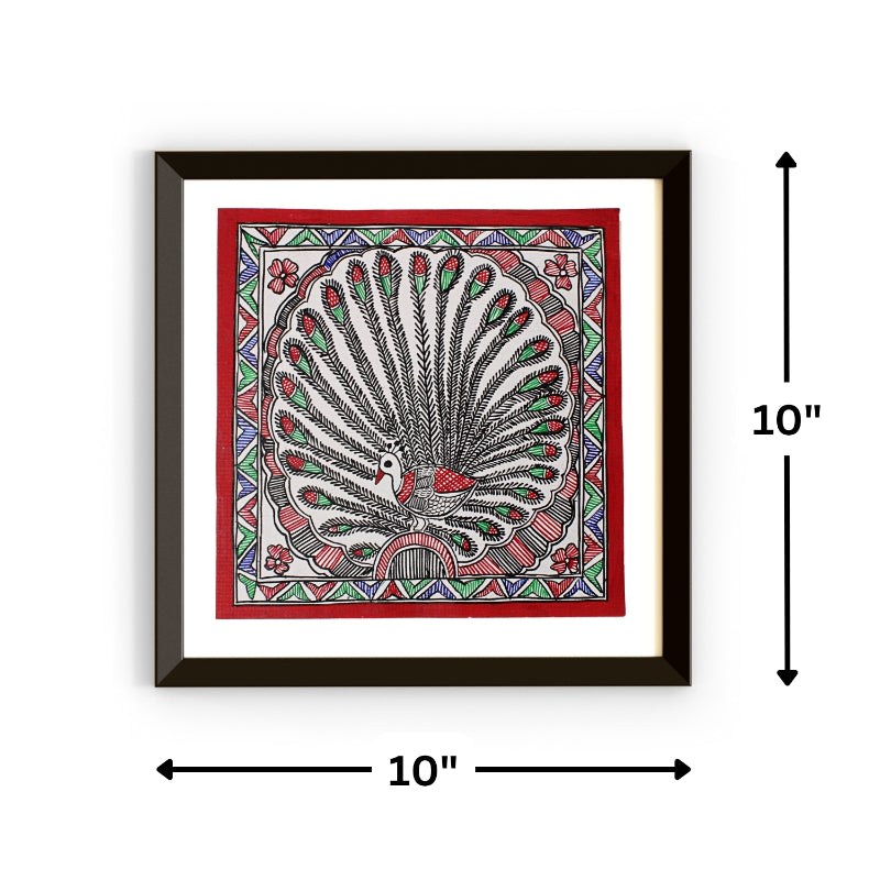 Madhubani Hand Made Painting | Mayur Naach | 10inch X 10inch with Frame