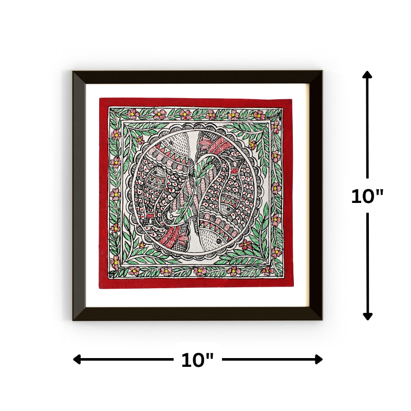 Madhubani Hand Made Painting | Meen Nritya | 10inch X 10inch with Frame
