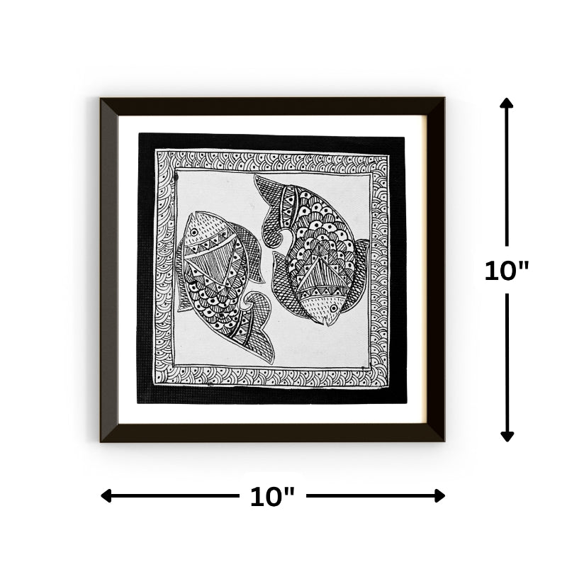 Madhubani Hand Made Painting | Meen Netra | 10inch X 10inch with Frame