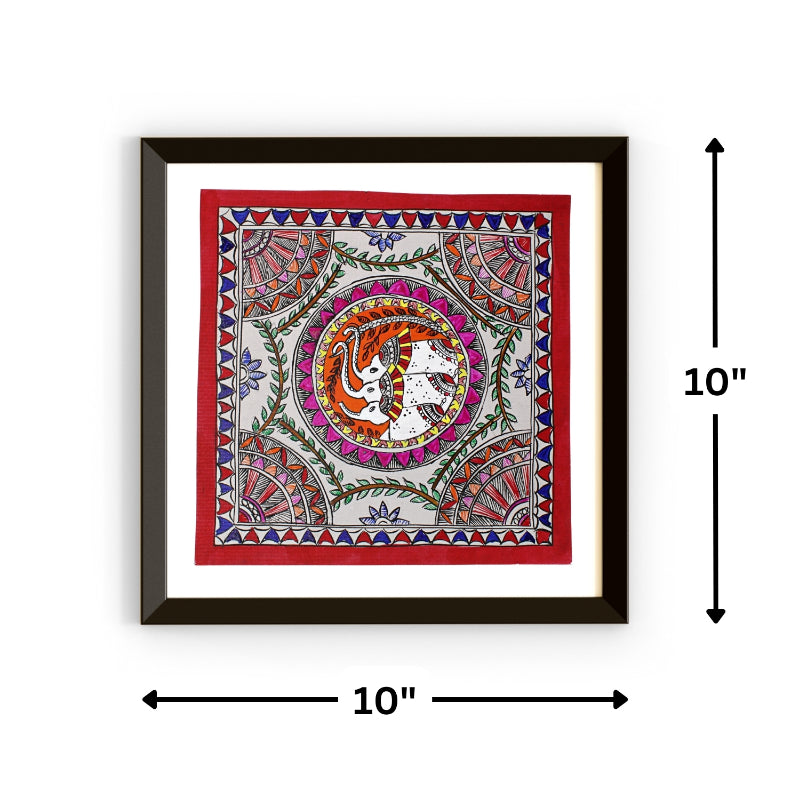 Madhubani Hand Made Painting | Gajh Swagat | 10inch X 10inch with Frame