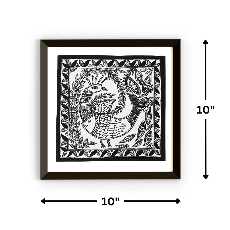 Madhubani Hand Made Painting | Mayur Meen | 10inch X 10inch with Frame
