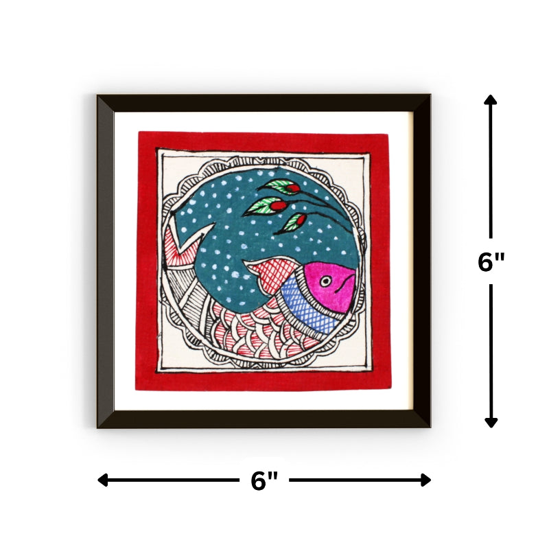 Madhubani Hand Made Painting | Samudra Ki Rani | 6inch X 6inch with Frame