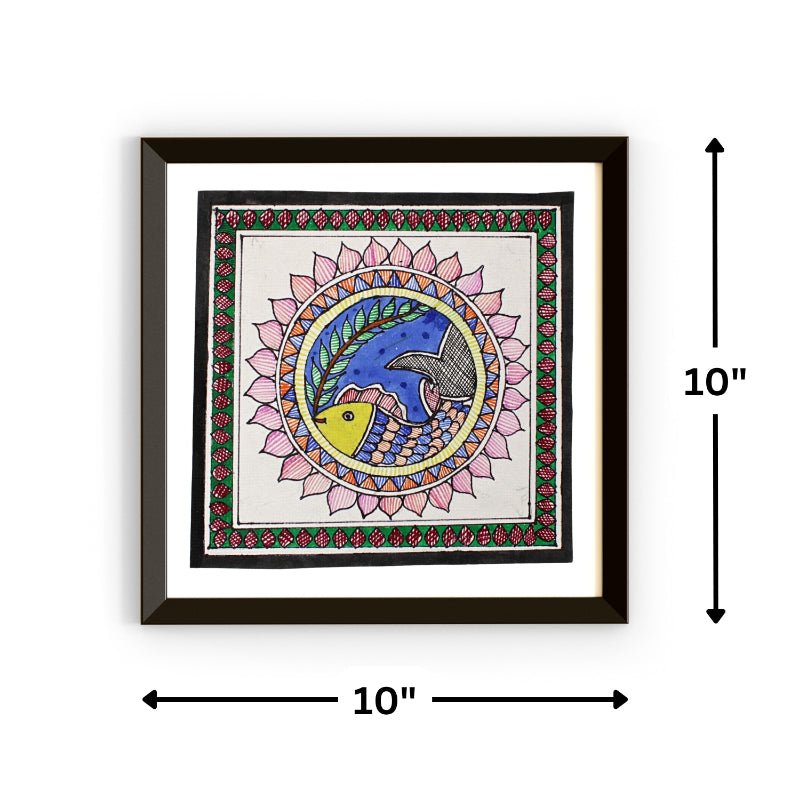 Madhubani Hand Made Painting | Samudri Meen | 10inch X 10inch with Frame