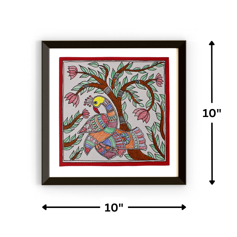 Madhubani Hand Made Painting | Mayur Utsav | 10inch X 10inch with Frame