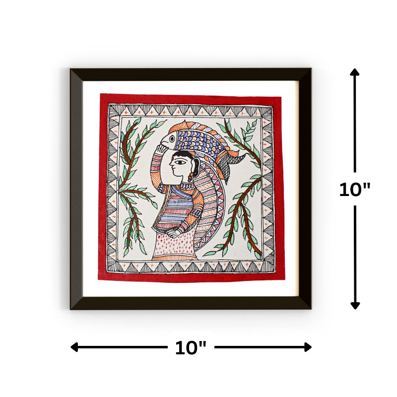 Madhubani Hand Made Painting | Machhuaarin | 10inch X 10inch with Frame