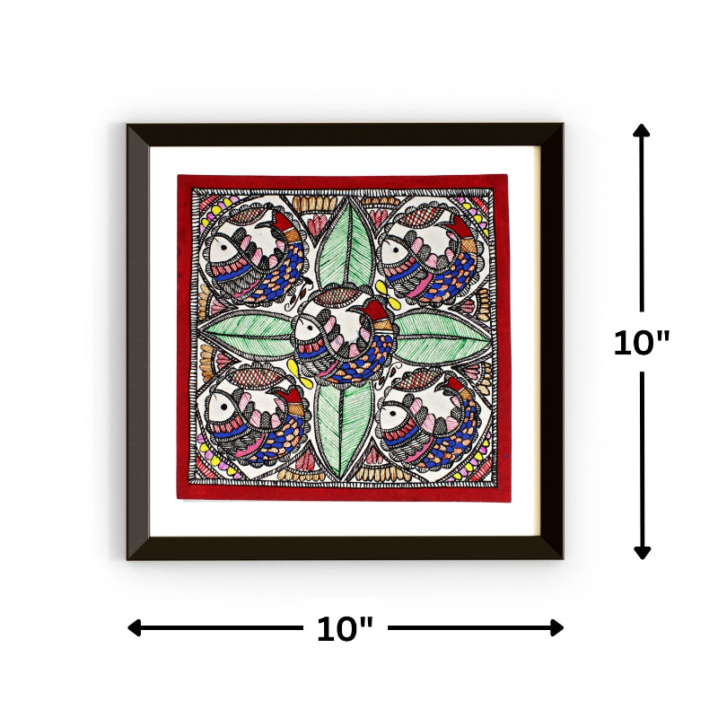 Madhubani Hand Made Painting | Bharni Meen Nritiya | 10inch X 10inch with Frame