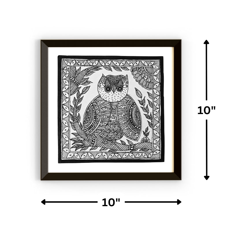 Madhubani Hand Made Painting | Kachni Uluk | 10inch X 10inch with Frame