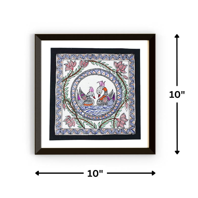 Madhubani Hand Made Painting | Yugul Hans | 10inch X 10inch with Frame