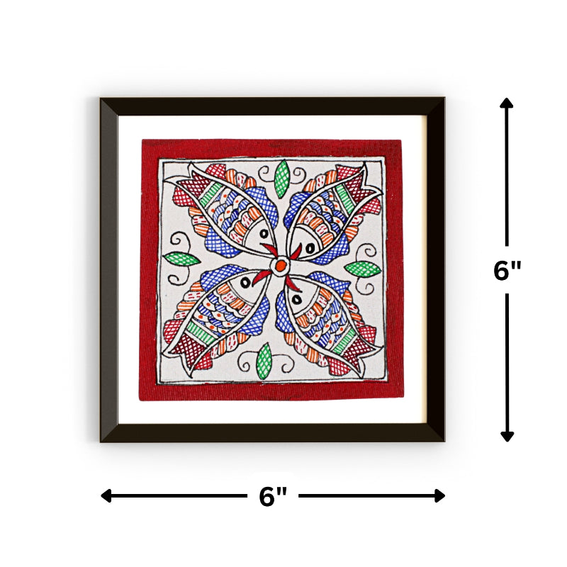 Madhubani Hand Made Painting | Meen Raas | 6inch X 6inch with Frame