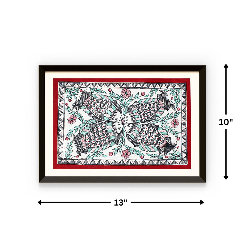 Madhubani Hand Made Painting | Meen Milan | 13inch X 10inch with Frame