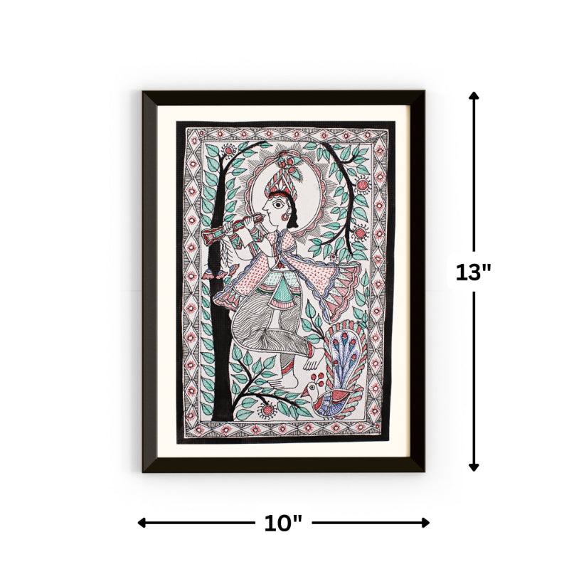 Madhubani Painting Krishna | 13inch X 10inch with Frame